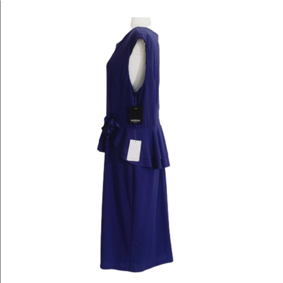 MARINA Cobalt Blue Purple Peplum Rose Sleeveless Cocktail Dress Size 16 NWT - Picture 5 of 13